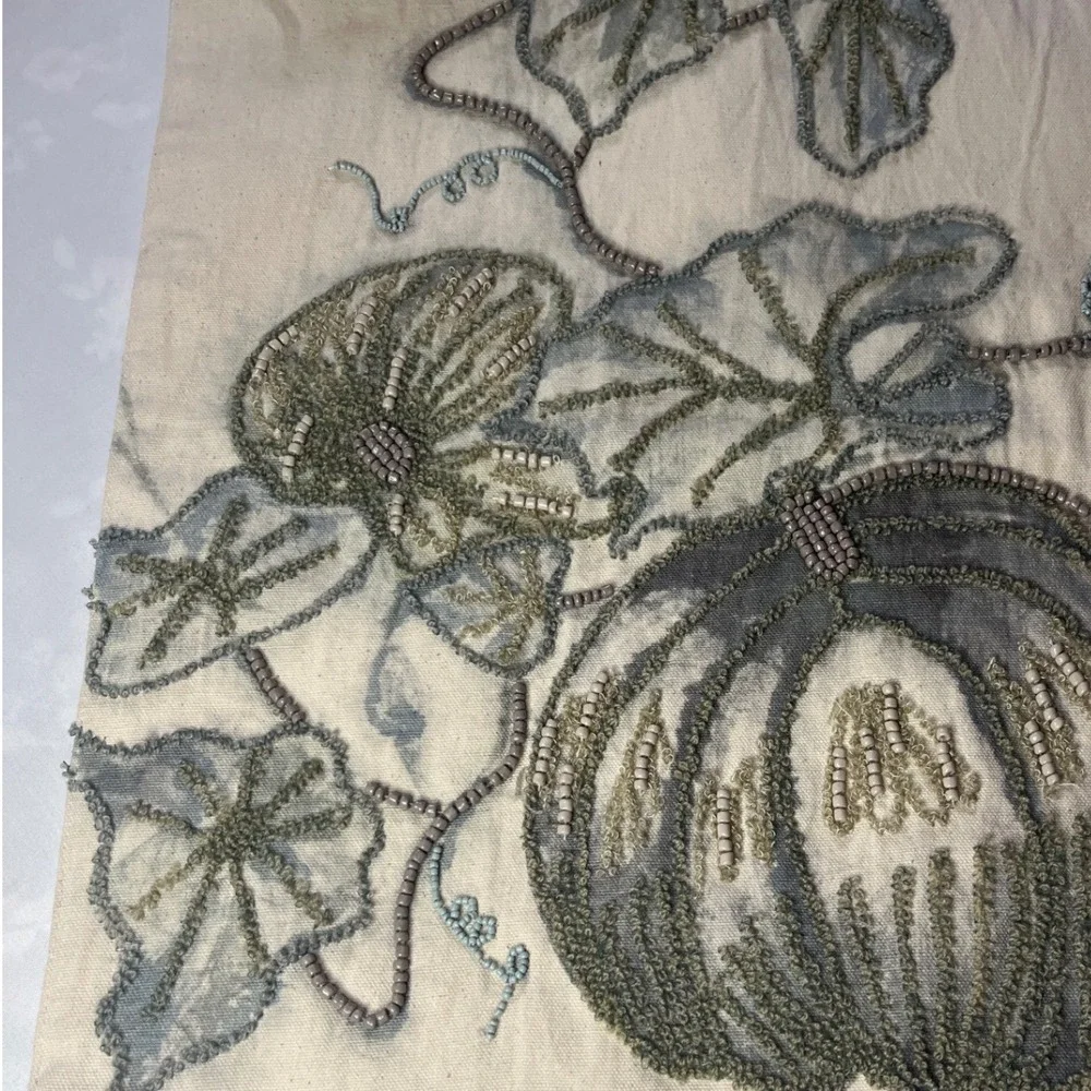 Well Dressed home Embroidered Beaded Farmhouse‎ Fall Pumpkin Table Runner Blue